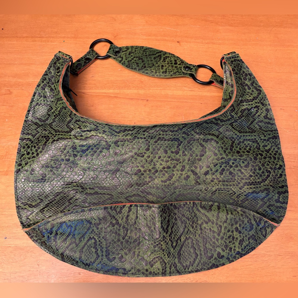 Green Snake Print Hobo Bag